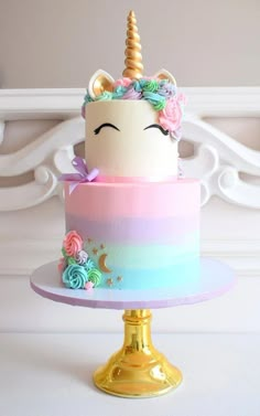 there is a cake with a unicorn face on it