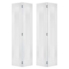 two tall white doors with handles on each side