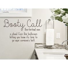 It doesn't mean what you think it does! These wall decals for the bathroom are a sure-fire way to get some laughs. If you are looking for some funny bathroom wall decor ideas, we have you covered! Let this decal bring some good-hearted laughs to your home. Trinx Color: Brown, Size: 11" H x 18.5" W x 0.18" D | Trinx Bathroom Wall Decal 11.0 H x 18.5 W in Vinyl in Brown | 11" H x 18.5" W x 0.18" D | Wayfair | Home Decor Bathroom Wall Decor Ideas, Bathroom Wall Decals, Reference Ideas, Bathroom Vinyl, Bathroom Decals, Bathroom Quotes, Creative Bathroom, Funny Bathroom, Wall Decor Ideas