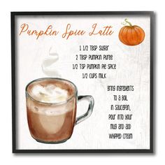 a painting of a cup of pumpkin spice latte with information about the ingredients and how to use it