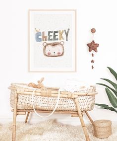 a baby crib with a teddy bear on it