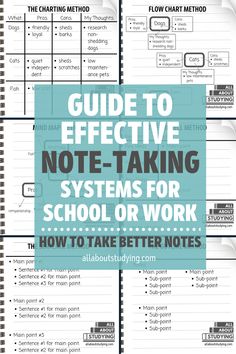 the guide to effective note - taking systems for school or work is shown in blue