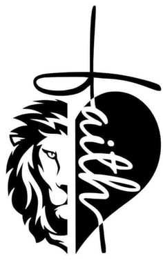 a heart with a cross and a lion on it