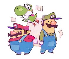 three cartoon characters standing next to each other