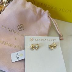 Brand New With Dust Bag And Gift Box Price Is Now Firm Last Available & Will Not Be Getting Anymore :) And Last Pieces All Sold At Ask. Kendra Scott Loveshackfancy Gold Bow Stud Earrings On Hand Actual Item Pictured Stud Earrings Gift, Preppy Earrings Kendra Scott, Christmas Girly Gifts, Kendra Scott Bow Earrings, Loveshackfancy Earrings, Love Shack Fancy Kendra Scott, Kendra Scott X Love Shack Fancy, Elegant Gold Jewelry Gift Wrapped, Kendra Scott Love Shack Fancy