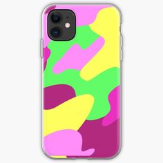 an iphone case with pink, yellow and green camouflage print on it phone cases are available for