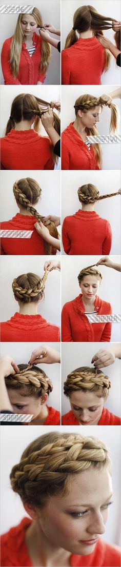 Wrap around braid- ella asked me to do this the other day. More Braid Crown Tutorial, Diy Braids, Fishtail Braid, Braided Hairstyles Tutorials, Hair Envy, Hair Dos