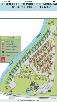 the site map for club here tot pine mountain rv park's property map