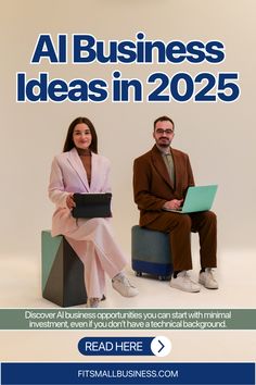 two people sitting next to each other with laptops in their hands and the caption reads, all business ideas in 2055