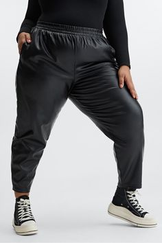 Vegan Leather High-Waisted Pant Fabletics black female Activewear >> Womens >> Bottoms >> Pants & Joggers >> Joggers plus Everyday Made from vegan leather! Vegan Leather Pant, Female Activewear, Leather Pant, Active Wear For Women, High Waisted Pants, Bottoms Pants, Parachute Pants, Fabric Care, Black Pants