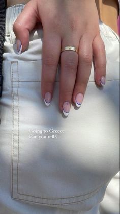 #greece #nails Nail Design For Greece, Esthetic Nails 2024, Nail Inspo For Europe, Greece Inspired Nails Almond, Simple Nails For Cruise, Summer Italy Nails 2024, Greece Trip Nails, Coastal Acrylic Nails, Simple Europe Nails