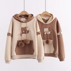 Women Embroidered Cotton HoodieSize Information: (One Size) Size/cm Length Bust Shoulder Sleeve Hem One Size 58 110 70 44 100 Harajuku Hoodie, Bear Embroidery, Velvet Sweater, Stylish Hoodies, Bear Hoodie, Cute Hoodie, Anime Hoodie, Mode Inspo, Loose Sweater