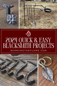 some metal objects that are sitting in the grass with text overlay saying, 20 quick and easy blacksmith mitt projects