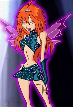 a cartoon character with red hair and wings