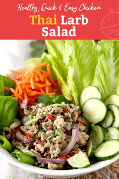 thai salad in a bowl with lettuce, carrots and cucumbers