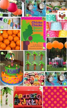 a collage of different pictures with oranges and decorations on them, including cake