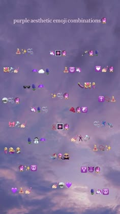 purple aesthetic emoji combinations on the sky with clouds in the back ground