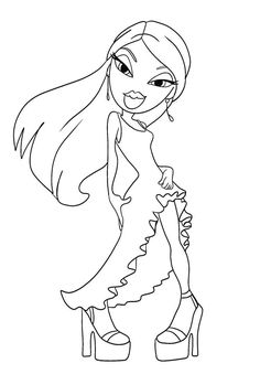 a cartoon girl with long hair wearing high heels and holding her hand on her hip