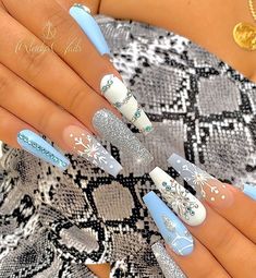 Blue Acrylic Nails, Winter Nails Acrylic, Long Acrylic Nails Coffin