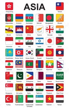 the flags of asia are shown in this poster