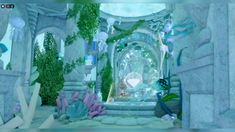 an animated image of a fairy tale with mermaids and sea creatures in the background