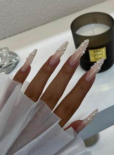 Aesthetic Nail Designs, Aesthetic Nail, January Nails, Edgy Nails, Pearl Nails, Fire Nails, Bling Nails