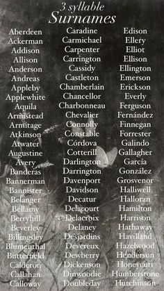 a black and white photo with names on it