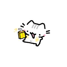 a drawing of a cat holding a yellow bag