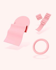 a pink object is shown with its accessories