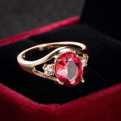 18K Oval Red Ring Yellow Gold Women's Gemstone Engagement  Jewelry Silver Ruby Ring, Garnet Birthstone, Red Ring, Gemstone Engagement, Cubic Zirconia Rings, Men's Jewelry Rings, Elegant Ring, Engagement Jewelry, Ring Ring