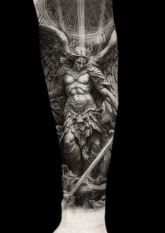 Saint Michael Tattoo Sleeve, St Michael Tattoo Design, Arch Angel Michael Tattoo, Arcangel Tattoo, Saint Michael Tattoo Design, St Michael The Archangel Tattoo, Saint Michael Tattoo, Angel Warrior Tattoo