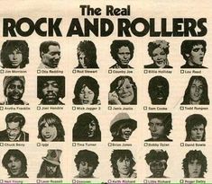 an advertisement for rock and rollers featuring the faces of many famous musicians, including one with