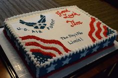 a cake decorated with an american flag and the words u s air force