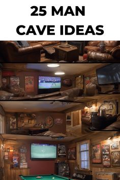 25 ideas for designing a man cave with sports decor and entertainment setups Gentleman Man Cave, Man Cave Den Ideas, Man Cave Small Room, Garage Man Cave Ideas