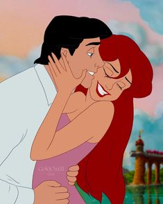 the little mermaid and prince kissing each other