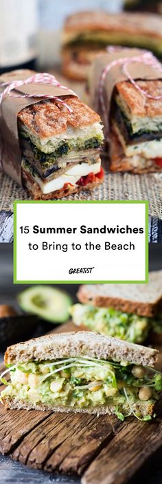 sandwiches with text overlay that reads, 15 summer sandwiches to bring to the beach