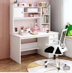 a white desk and chair in a room