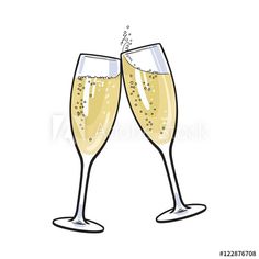 two glasses of champagne are toasting with bubbles