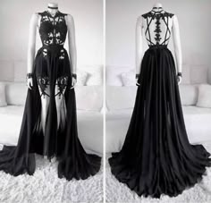 Vintage Black Chiffon Wedding Dresses Sexy A Line Backless Straps Bridal Gowns  | eBay Gaun Abad Pertengahan, Fantasy Dresses, Fantasy Gowns, Fantasy Dress, Gothic Outfits, Fantasy Fashion, Edgy Outfits, Dark Fashion, Costume Design