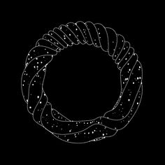 a black and white drawing of a circular object with stars in the sky above it