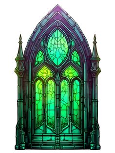 a drawing of a stained glass window in the shape of a gothic church with spires