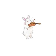 a white rabbit playing the violin while standing on its hind legs