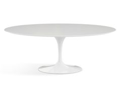 an oval white table on a white background with no one around it or someone else