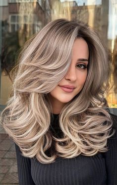 beige blonde layered blowout, blowout hair ideas, bouncy blowout, blowout haircut, blonde hair blowout, blonde blowout, layered blowout, roll blowout, blowout hairstyle, best blowout hairstyle ideas, blowout hairstyle for long hair Blowout Hair Event, Big Blowout Curls Short Hair, Blow Dry Hair For Volume Perfect Blowout, Blowout Hair Bridesmaid, Drybar Blowouts Hairstyles, Bridesmaid Hair Blowout, Curly Blowout Medium Hair, Voluminous Blowout Medium Hair, Blow Dry Curls Perfect Blowout