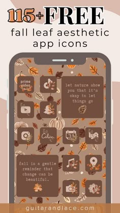 free fall aesthetic app icons, brown app icons with watercolor fall leaves, fall background, fall phone wallpaper and motivational fall widgets Mobile Customization Ideas, Autumn Aesthetic Phone Theme, Fall Phone Widget Aesthetic, Autumn Aesthetic Iphone App Icons, Fall Home Screen Icons, Fall Phone Wallpaper Aesthetic Widgets, Free Fall App Icons, Ios Fall Aesthetic, Themes For Mobile Phone Download Free