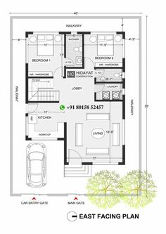 the floor plan for an apartment with two bedroom and living room, including one car garage