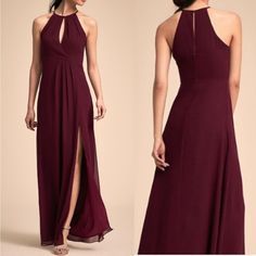 From Anthropologie‘s Luxury, Bridal Line, This Super Comfortable Halter Top Keyhole Front Fit, And Flare Gown Will Make You The Life Of The Party. Fully Lined With A Zip Back Full Skirt With Slit. Like New Without Tags, Never Worn Deep, Red, Maroon, Wine, Merlot Burgundy Synthetic Blend Msrp $250 Size Medium Prom Gown Halter Prom Gown Mix And Match Bridesmaid Dress Anthropologie A Comfortable Halter Gown Dark Red Bridesmaid Dresses, Halter Top Prom Dresses, Maroon Bridesmaid Dresses, Burgundy Bridesmaid Dresses Long, Fit And Flare Gown, Bhldn Dress, Maroon Wedding, Flare Gown, Red Bridesmaid Dresses