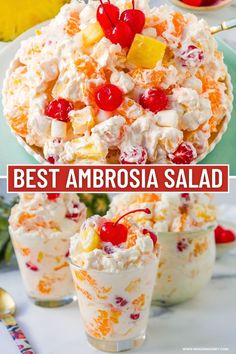 the best ambrosia salad recipe is made with fresh fruit and whipped cream, it's ready to be eaten