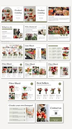 Line Sheet - Prizing Template | Product Catalog | Display & Prizing Wholesale Ebook | Pricing Sheet Canva Flower Portfolio Design, Catalog Price List Design, Business Catalog Design Templates, Product List Design Layout, Wholesale Catalog Design, Flower Catalog Design, Pricing Sheet Design