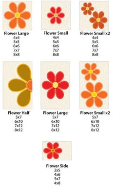 flowers are shown in different sizes and colors, with the same size as each flower